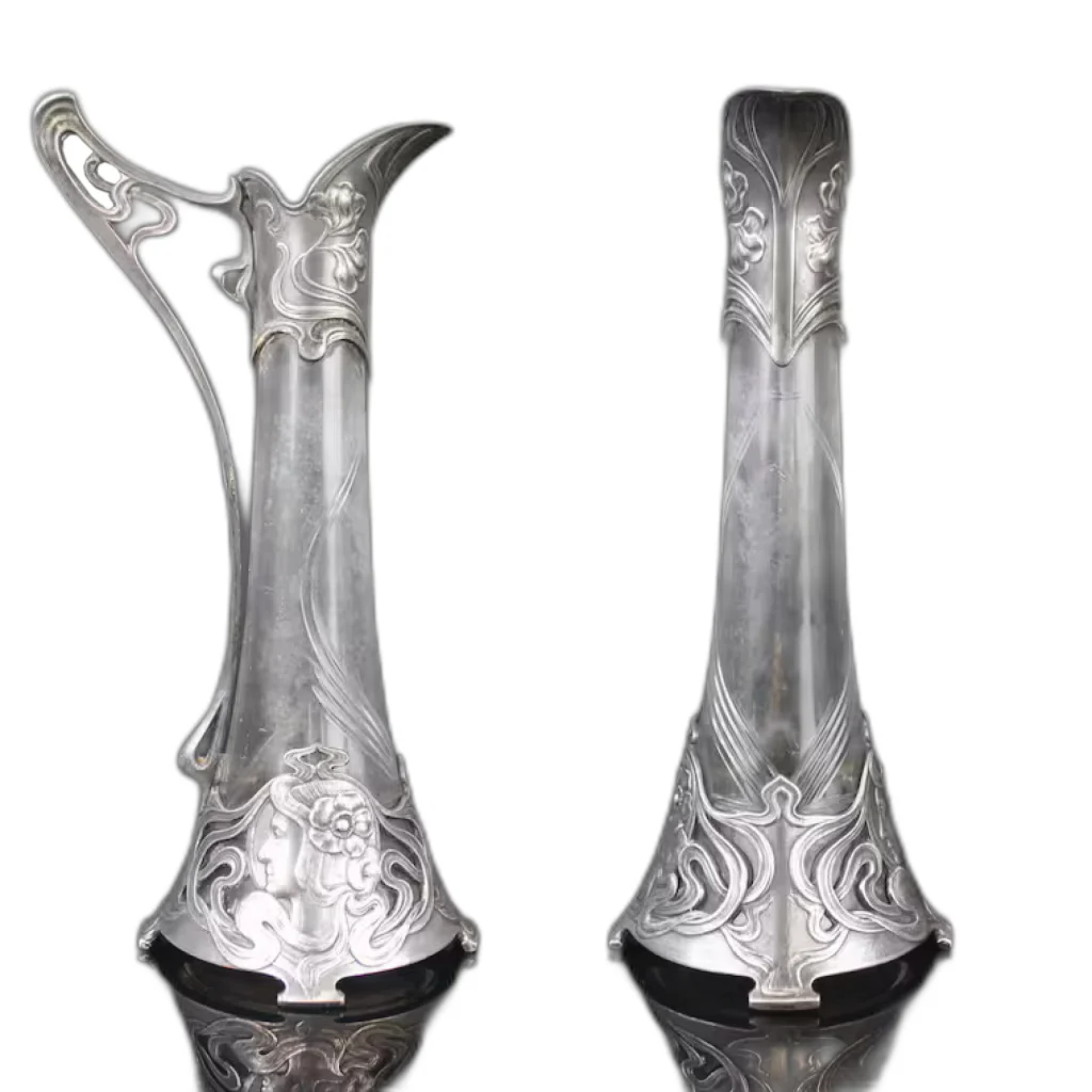 Кувшин для вина декантер в стиле Арт-Нуво, Модерн с изображением женского лица и цветочным узором. — изображение 11