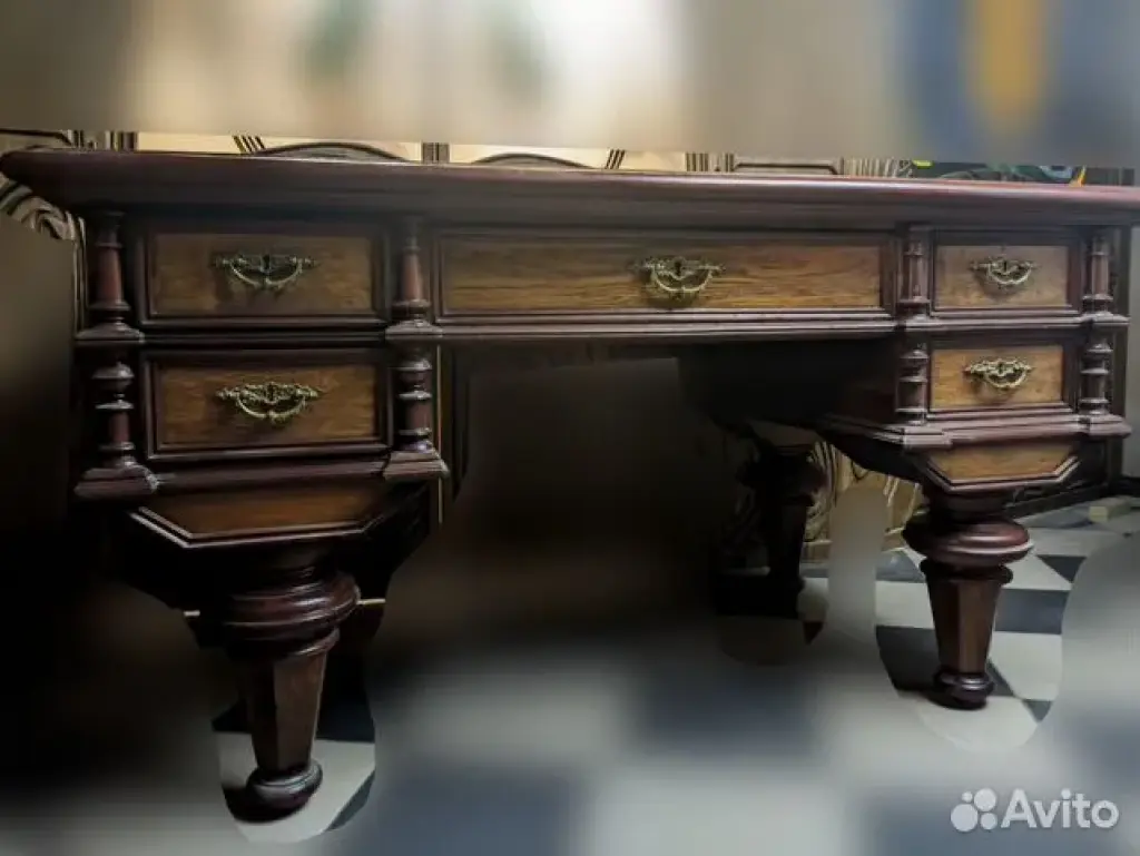 Стол двухтумбовый антикварный массив шпон — изображение 7