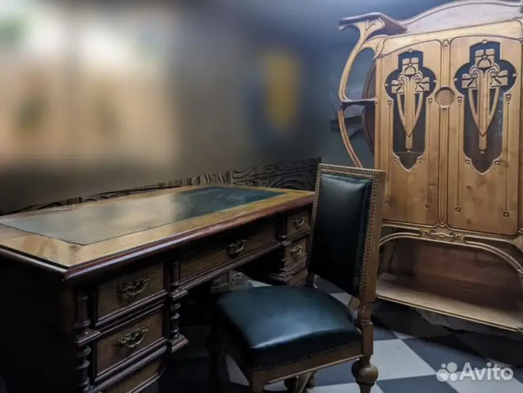 Стол двухтумбовый антикварный массив шпон — изображение 2