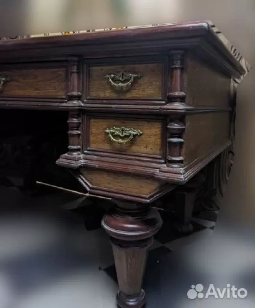 Стол двухтумбовый антикварный массив шпон — изображение 5