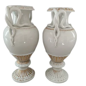 пара - Коллекционная Фарфоровая Ваза MEISSEN амфорной формы с ручками в виде змей, фарфор, позолота, глазурь