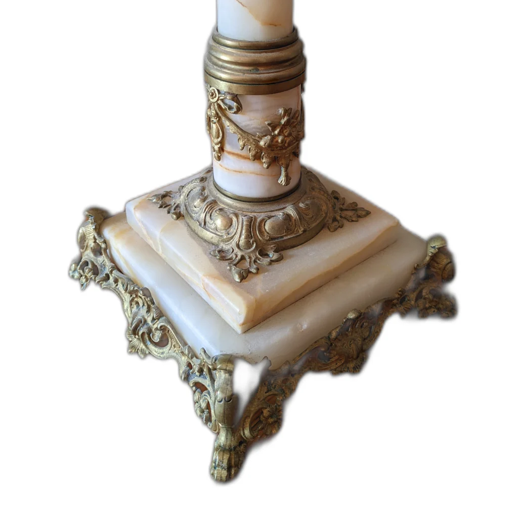 Лампа керосиновая или электрическая - основание из оникса и бронзы. Или подсвечник. Антикварное кашпо для цветов — изображение 2