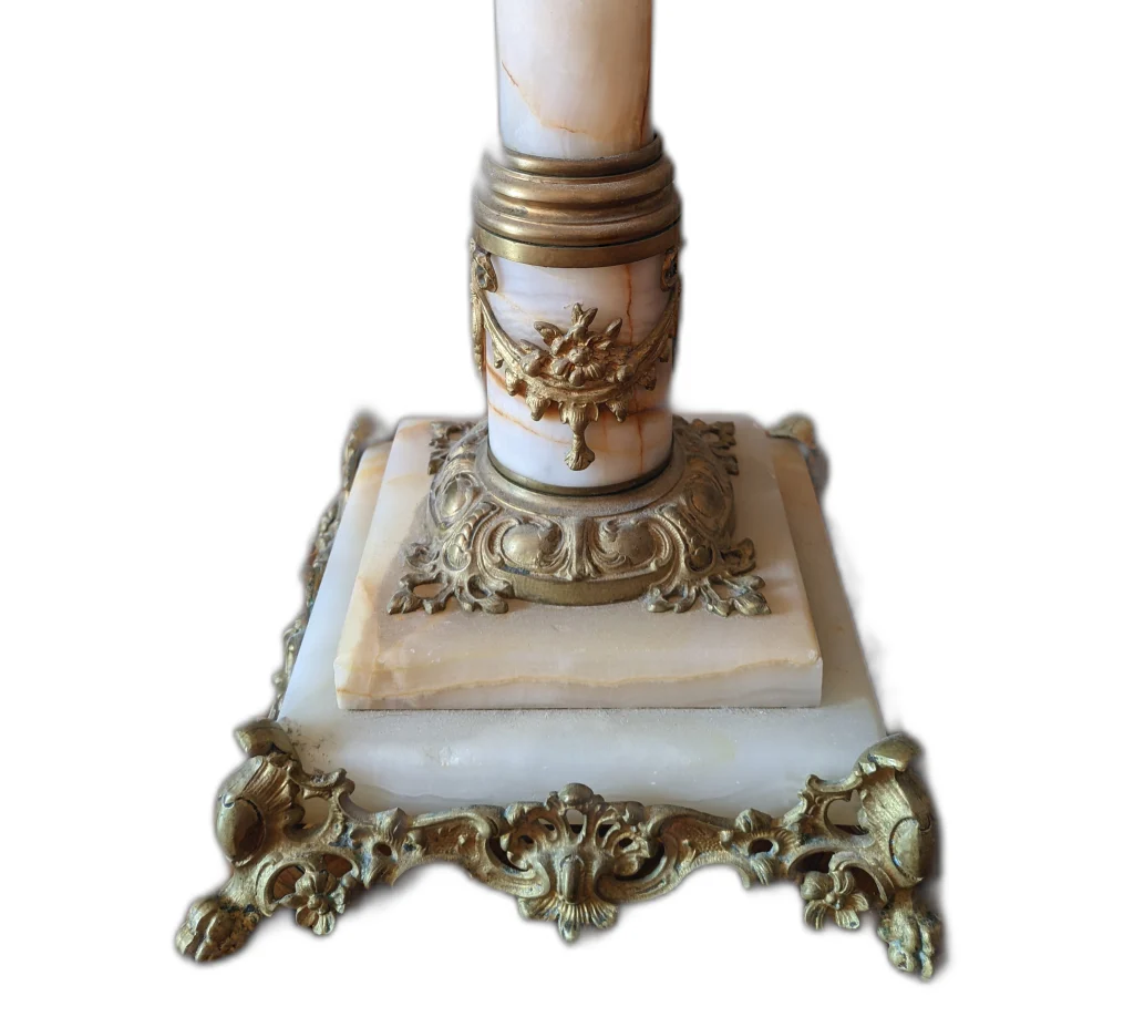 Лампа керосиновая или электрическая - основание из оникса и бронзы. Или подсвечник. Антикварное кашпо для цветов — изображение 3