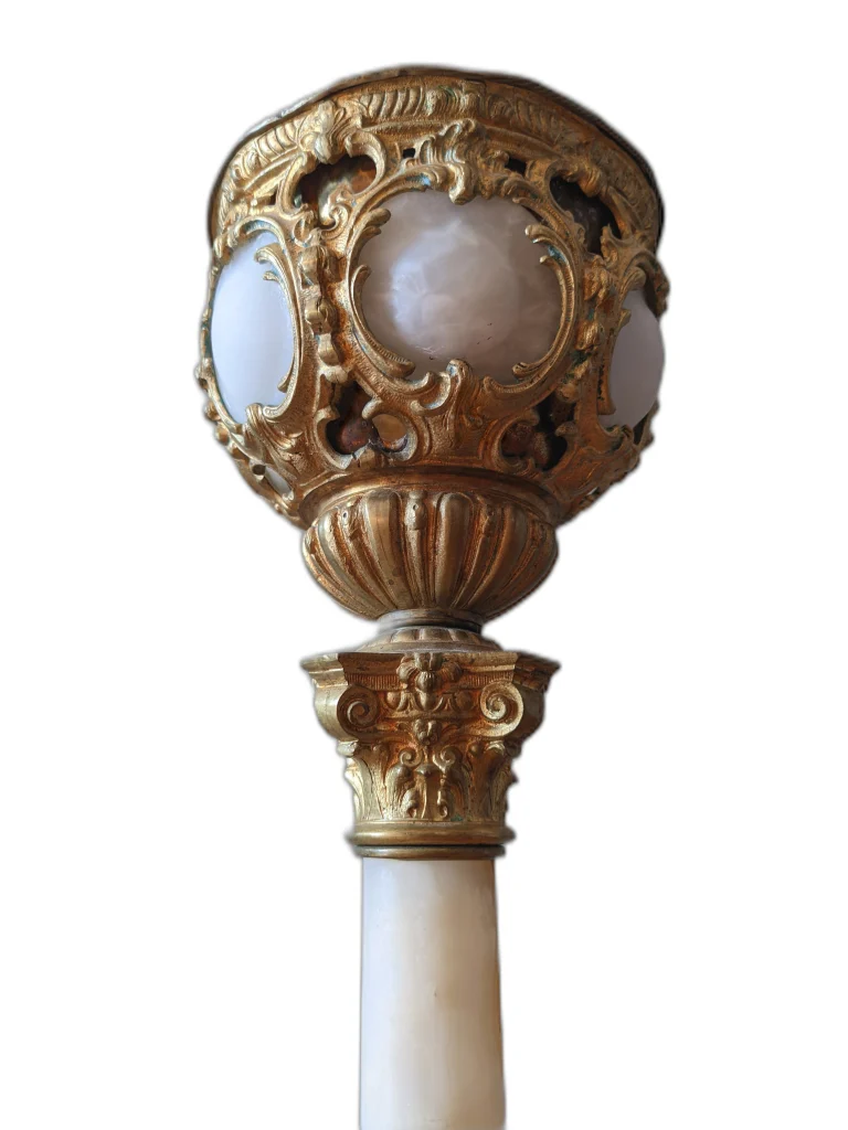 Лампа керосиновая или электрическая - основание из оникса и бронзы. Или подсвечник. Антикварное кашпо для цветов — изображение 4