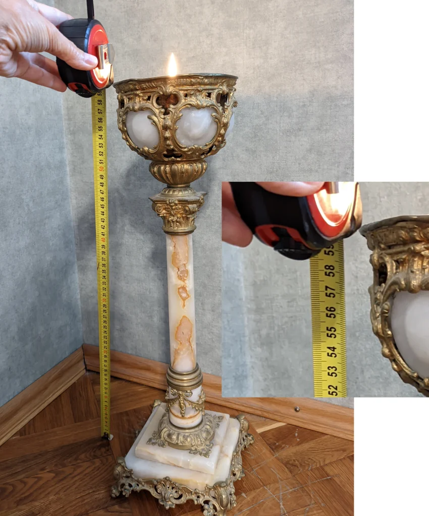 Лампа керосиновая или электрическая - основание из оникса и бронзы. Или подсвечник. Антикварное кашпо для цветов — изображение 8