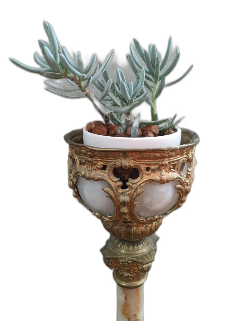 Лампа керосиновая или электрическая - основание из оникса и бронзы. Или подсвечник. Антикварное кашпо для цветов — изображение 10