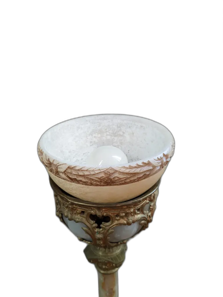 Лампа керосиновая или электрическая - основание из оникса и бронзы. Или подсвечник. Антикварное кашпо для цветов — изображение 11